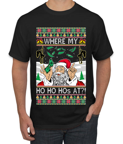 Santa Stripping Money Club Where My Ho's At Ugly Christmas Sweater Men's Graphic T-Shirt