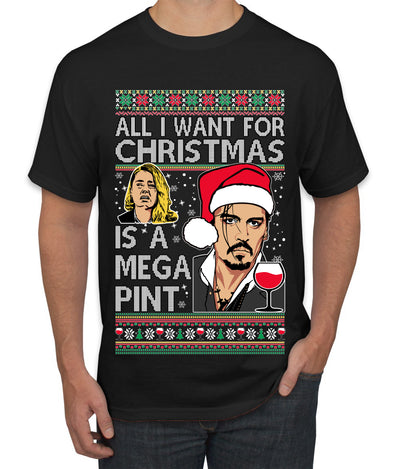 Johnny Depp Amber Heard Drinking Mega Pint Ugly Christmas Sweater Men's Graphic T-Shirt