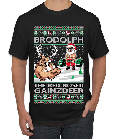 Brodolph Santa Working Out Gym the Red Nosed Gainzdeer Ugly Christmas Sweater Men's Graphic T-Shirt