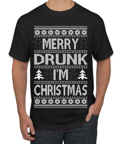 Merry Drunk I'm Christmas Beer Wine Drinking Holiday Humor  Ugly Christmas Sweater Men's Graphic T-Shirt