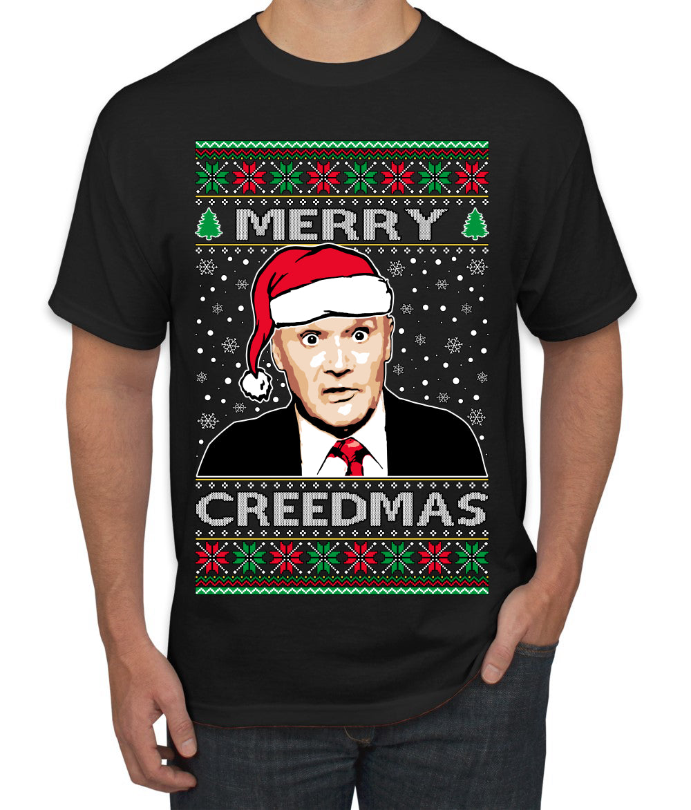 Merry Creedmas Office Humor TV  Ugly Christmas Sweater Men's T-Shirt