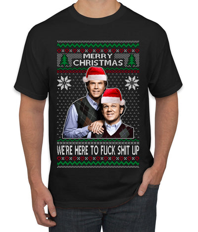 Here To F Stuff Up Step Brothers Holiday Pose Ugly Christmas Sweater Men's T-Shirt