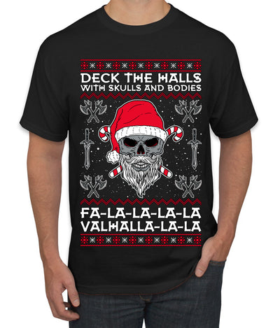 Valhalla Deck The Halls With Skulls & Bodies Ugly Christmas Sweater Men's T-Shirt