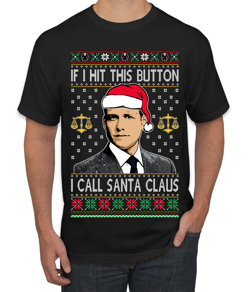 Harvey Hit This Button I Call Santa Specter TV Show Parody Ugly Christmas Sweater Men's T-Shirt