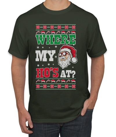 Where my Hos At Santa Funny Ugly Christmas Sweater Men's Graphic T-Shirt