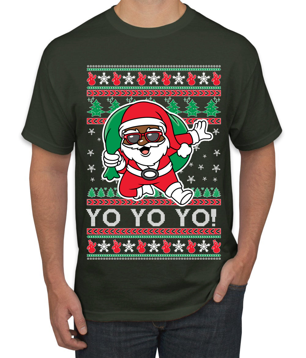 Yo Yo Yo Black Santa Ugly Christmas Sweater Men's T-Shirt