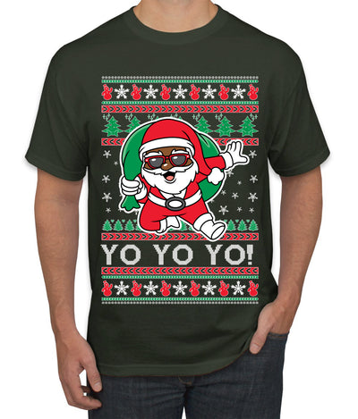 Yo Yo Yo Black Santa Ugly Christmas Sweater Men's T-Shirt