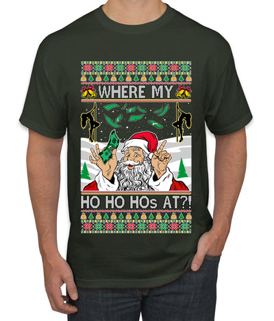 Santa Stripping Money Club Where My Ho's At Ugly Christmas Sweater Men's Graphic T-Shirt