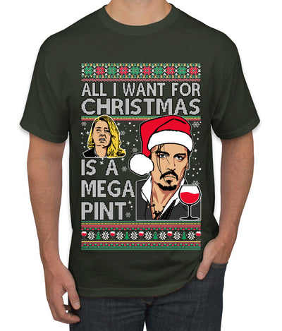 Johnny Depp Amber Heard Drinking Mega Pint Ugly Christmas Sweater Men's Graphic T-Shirt