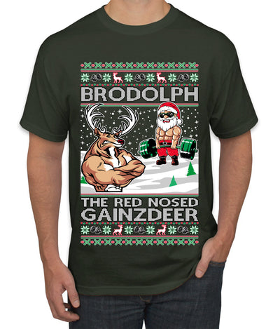 Brodolph Santa Working Out Gym the Red Nosed Gainzdeer Ugly Christmas Sweater Men's Graphic T-Shirt