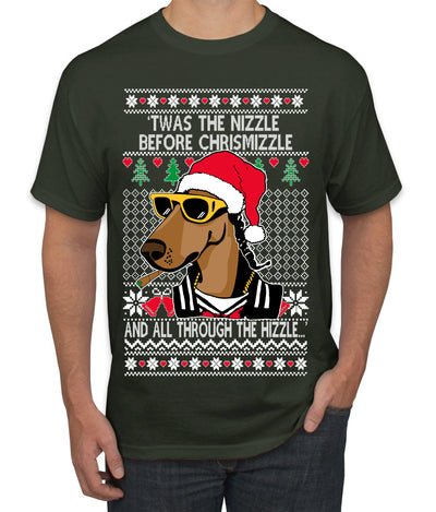 Twas The Nizzle Before Chrismizzle Gangster Dogg Rapper Ugly Christmas Sweater Men's T-Shirt