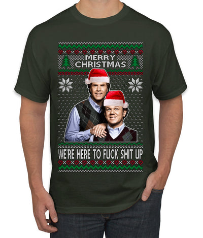 Here To F Stuff Up Step Brothers Holiday Pose Ugly Christmas Sweater Men's T-Shirt