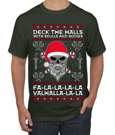 Valhalla Deck The Halls With Skulls & Bodies Ugly Christmas Sweater Men's T-Shirt