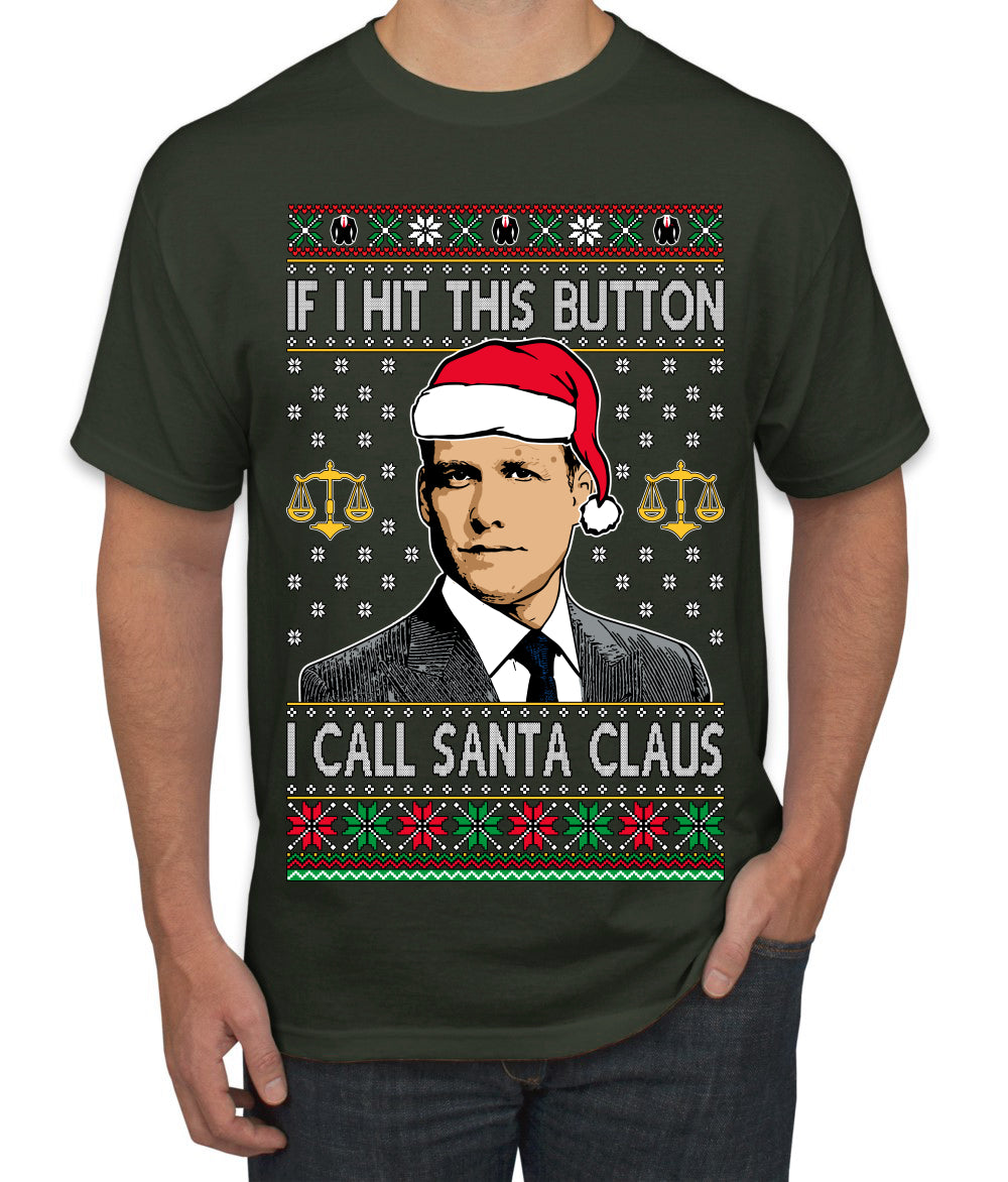 Harvey Hit This Button I Call Santa Specter TV Show Parody Ugly Christmas Sweater Men's T-Shirt
