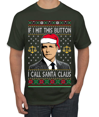 Harvey Hit This Button I Call Santa Specter TV Show Parody Ugly Christmas Sweater Men's T-Shirt