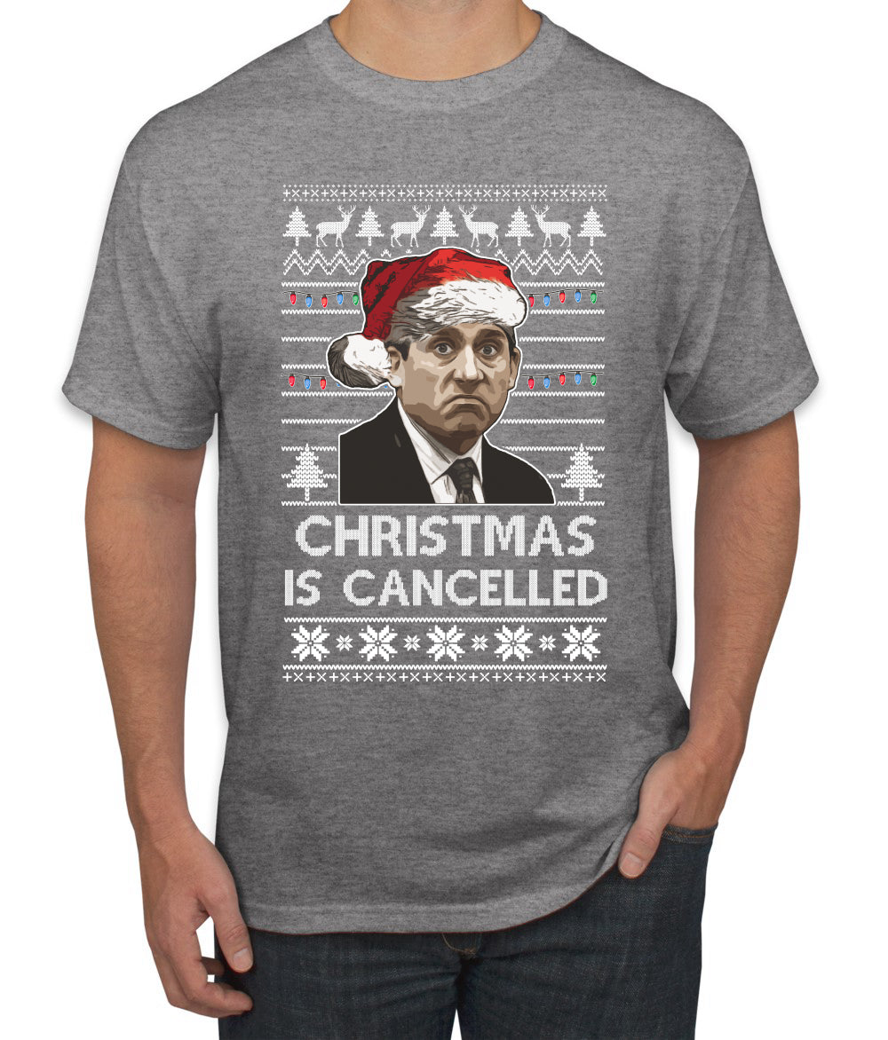 Christmas Is Cancelled Michael Scott Office Ugly Christmas Sweater Men's Graphic T-Shirt