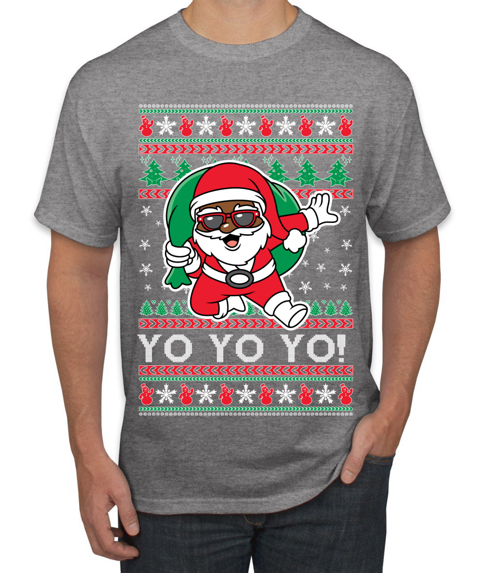 Yo Yo Yo Black Santa Ugly Christmas Sweater Men's T-Shirt
