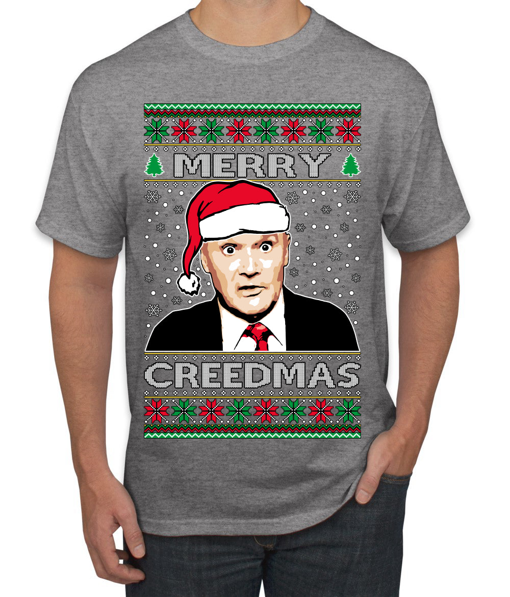 Merry Creedmas Office Humor TV  Ugly Christmas Sweater Men's T-Shirt