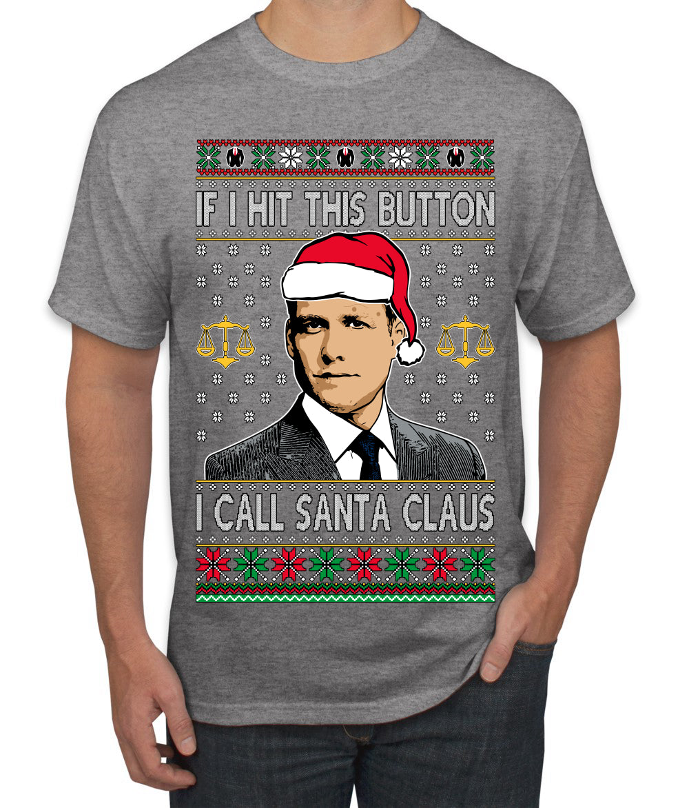 Harvey Hit This Button I Call Santa Specter TV Show Parody Ugly Christmas Sweater Men's T-Shirt