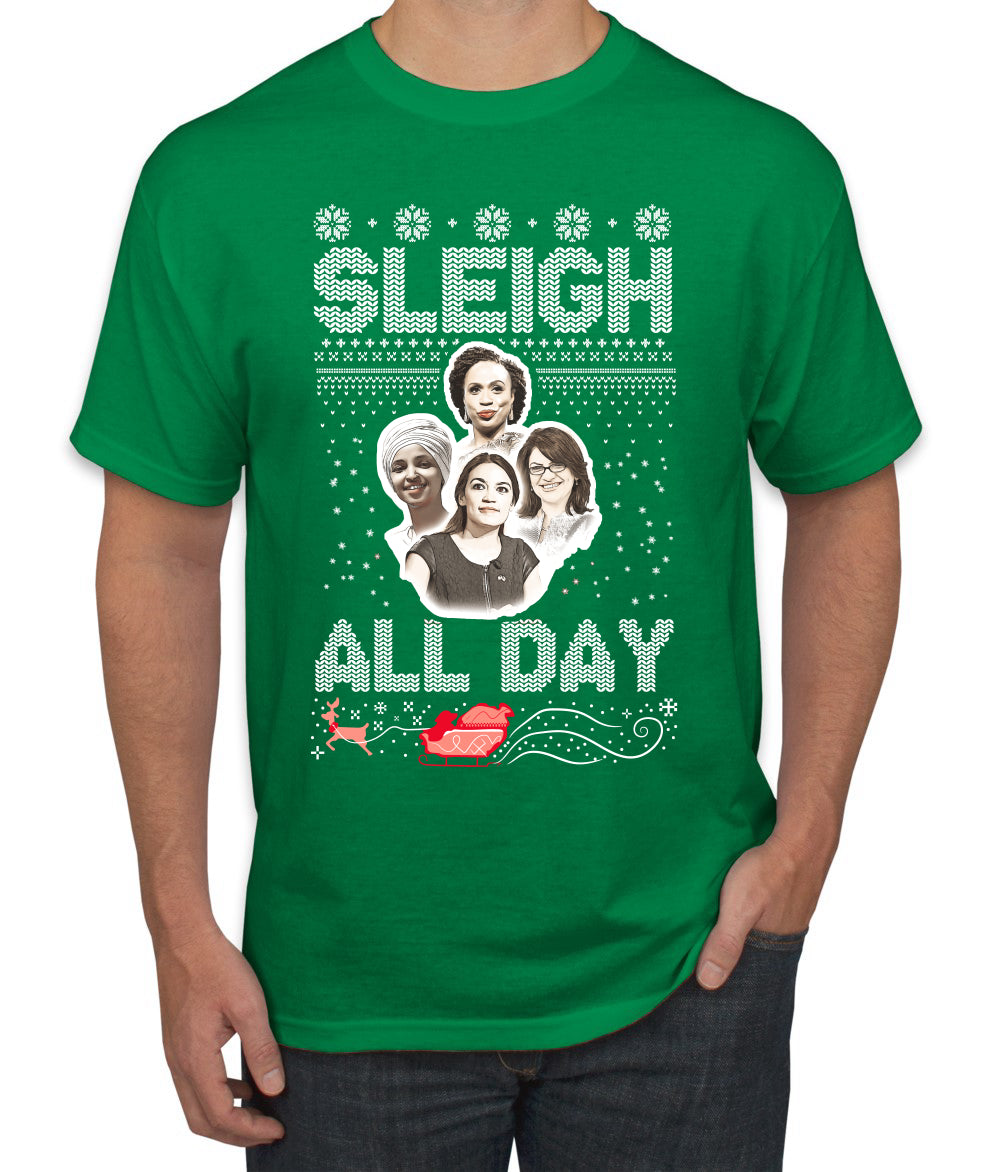 AOC The Squad Congresswomen Sleigh All Day Xmas Ugly Christmas Sweater Men's Graphic T-Shirt