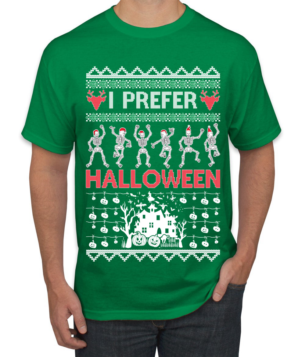 I Prefer Halloween Dancing Skeletons Ugly Christmas Sweater Men's T-Shirt
