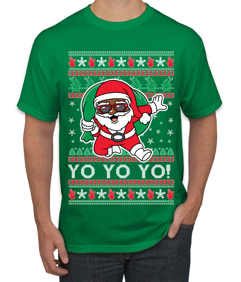 Yo Yo Yo Black Santa Ugly Christmas Sweater Men's T-Shirt