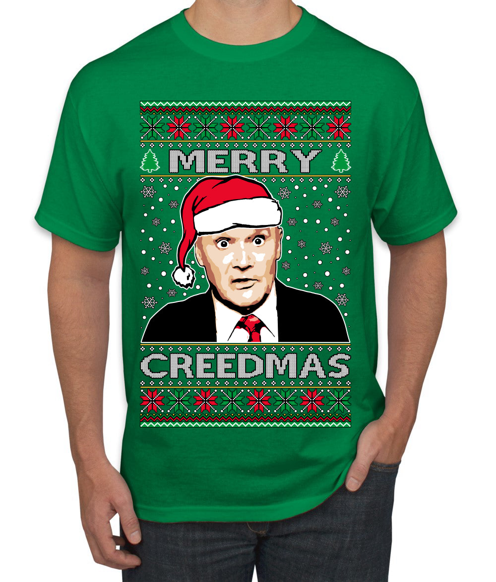 Merry Creedmas Office Humor TV  Ugly Christmas Sweater Men's T-Shirt