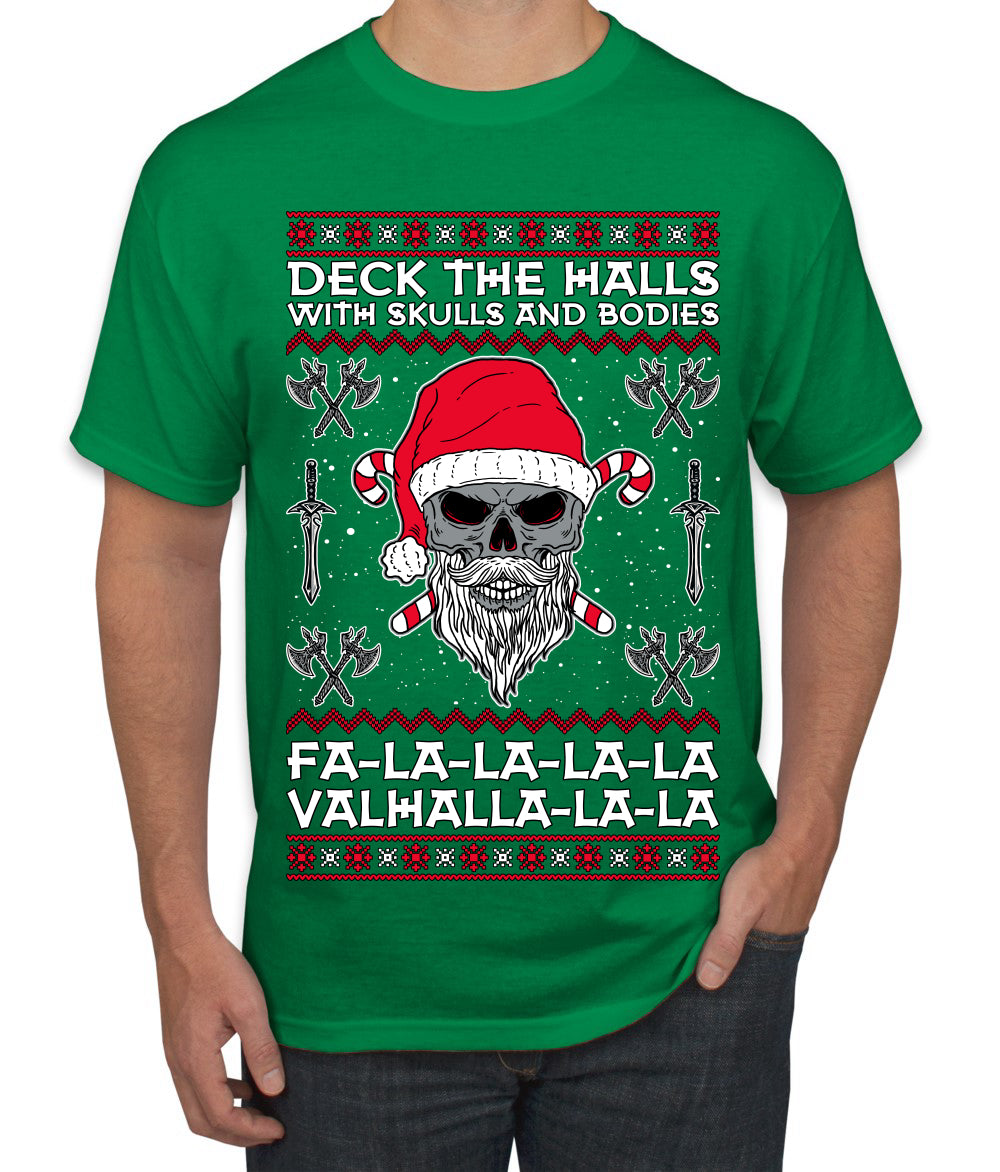 Valhalla Deck The Halls With Skulls & Bodies Ugly Christmas Sweater Men's T-Shirt