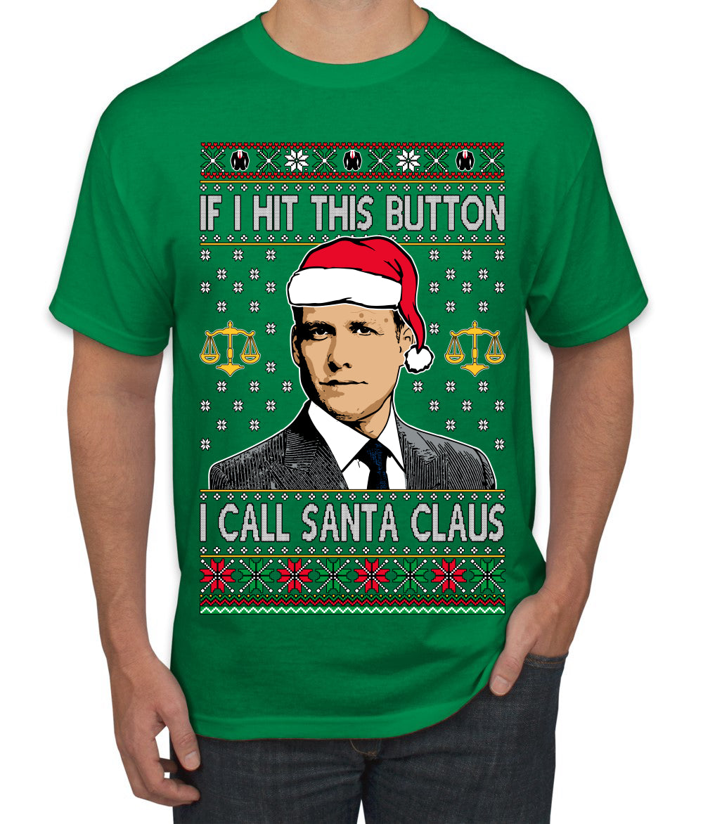 Harvey Hit This Button I Call Santa Specter TV Show Parody Ugly Christmas Sweater Men's T-Shirt