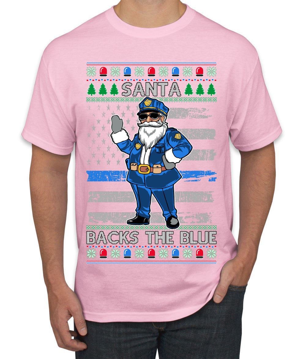 Santa Backs The Blue Pro Police Santa Claus Ugly Christmas Sweater Men's T-Shirt