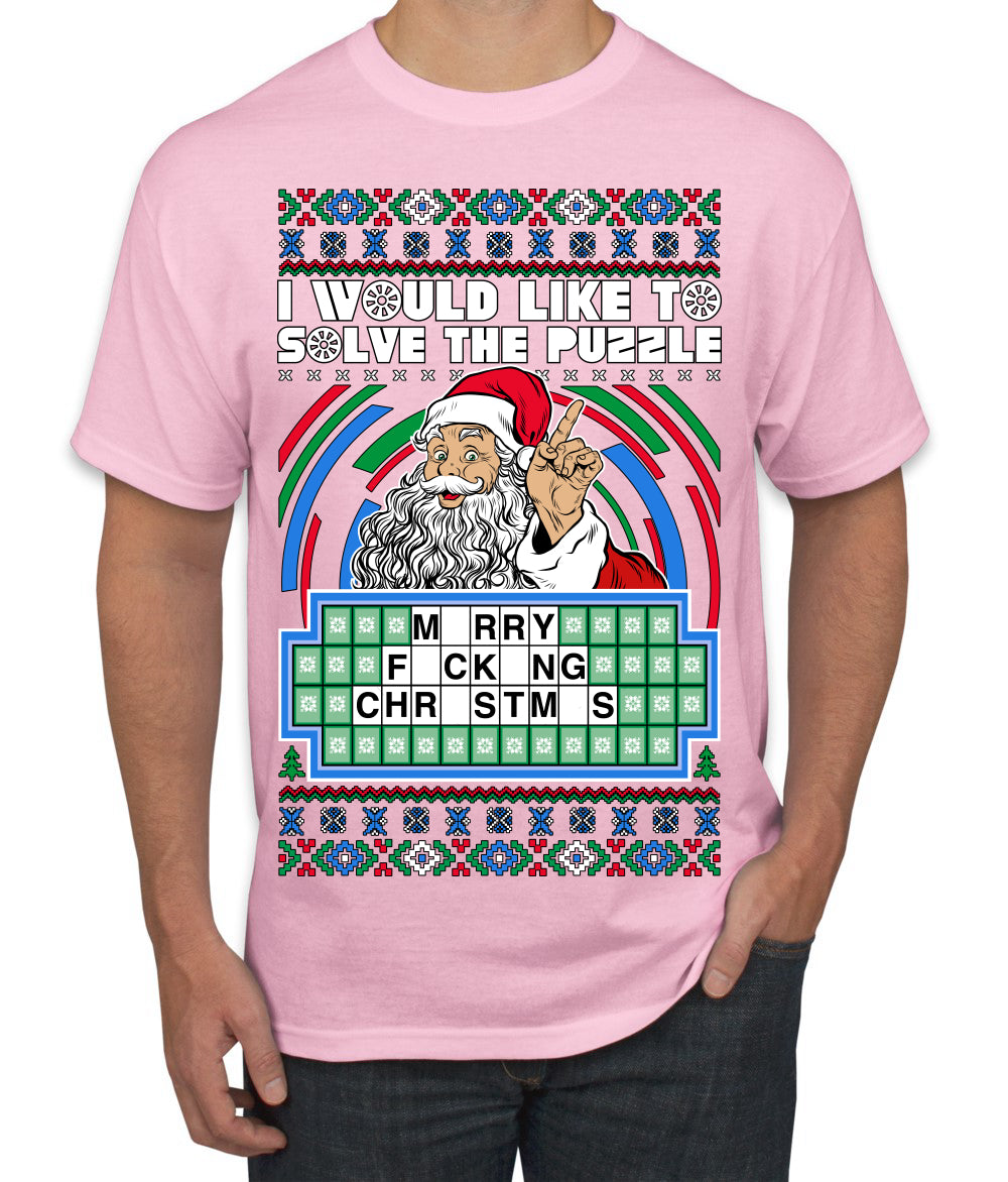 Santa Game Show I'd Like To Solve the Puzzle Wheel Ugly Christmas Sweater Men's T-Shirt