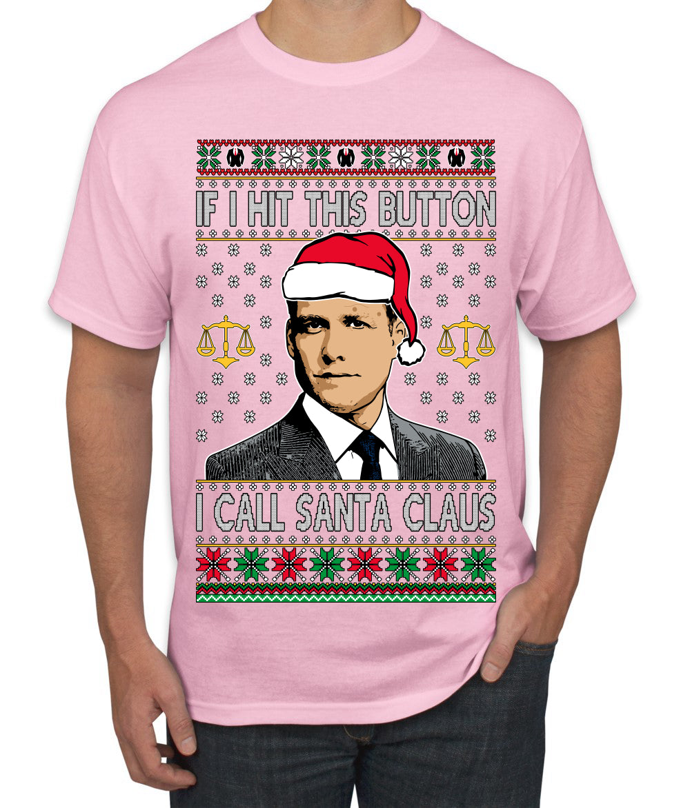 Harvey Hit This Button I Call Santa Specter TV Show Parody Ugly Christmas Sweater Men's T-Shirt
