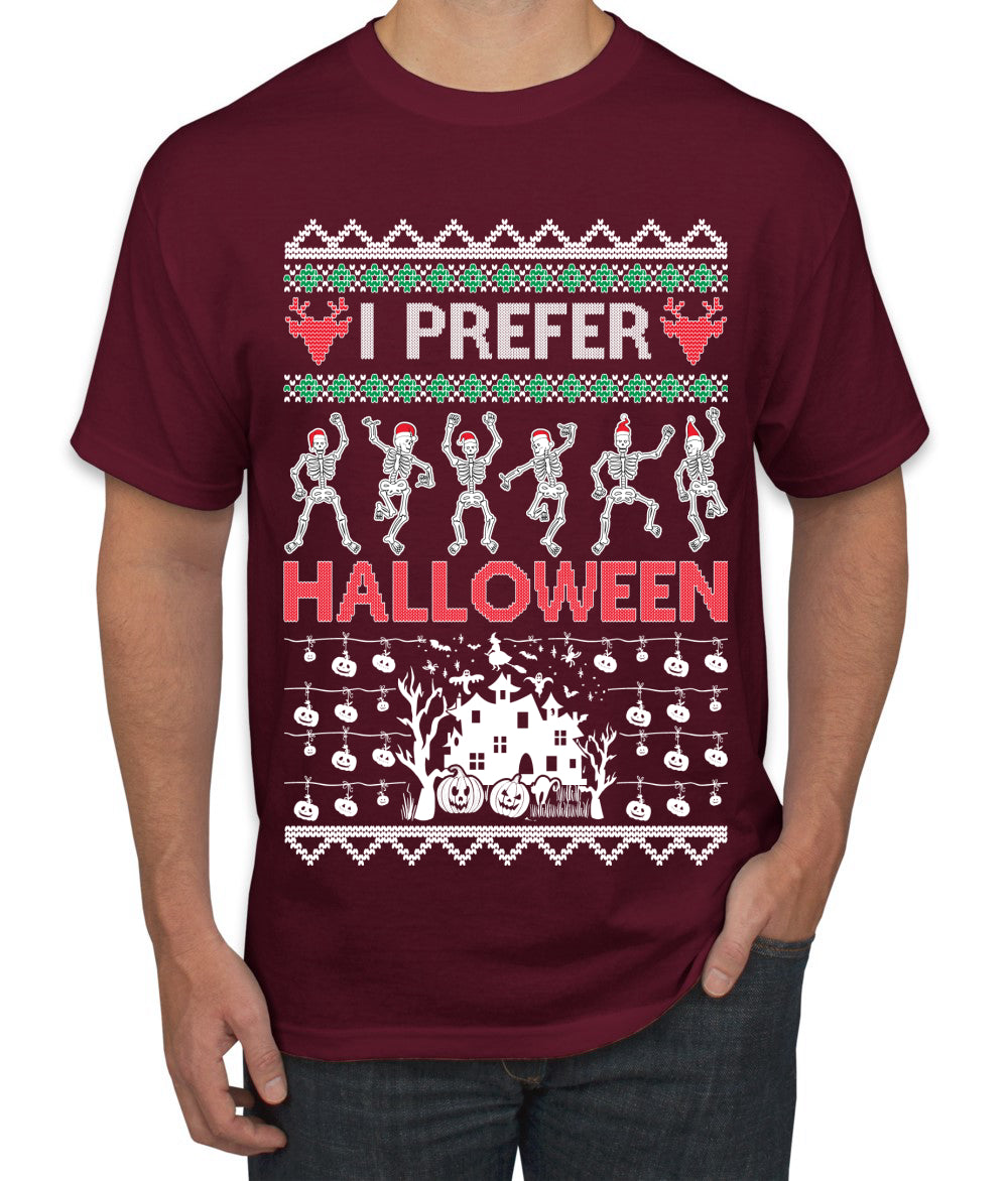 I Prefer Halloween Dancing Skeletons Ugly Christmas Sweater Men's T-Shirt