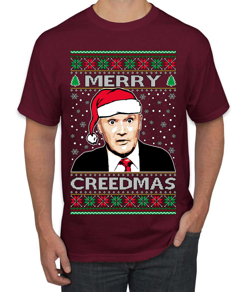 Merry Creedmas Office Humor TV  Ugly Christmas Sweater Men's T-Shirt