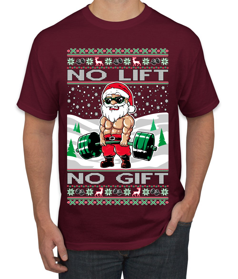 No Lift No Gift Fitness Workout Santa Ugly Christmas Sweater Men's T-Shirt
