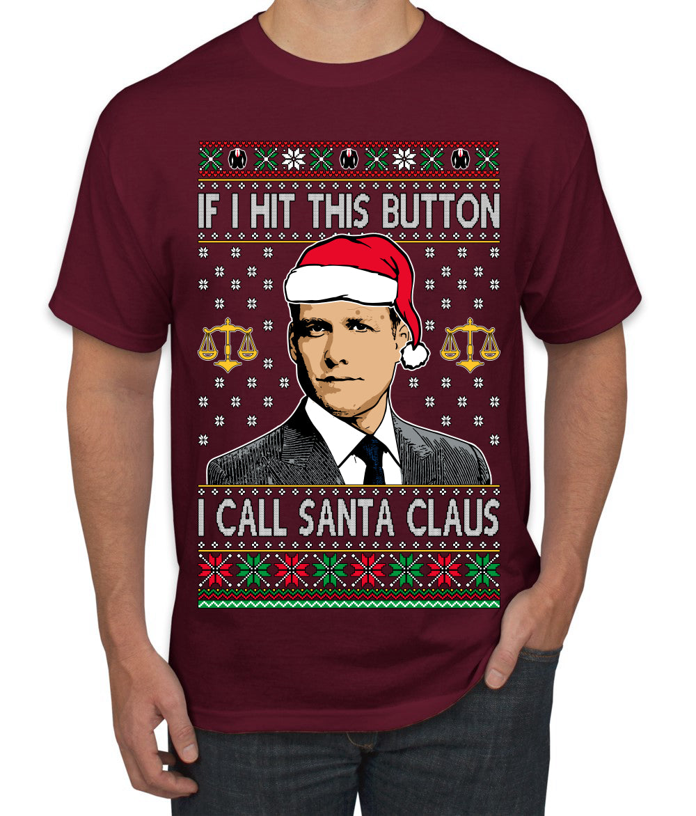 Harvey Hit This Button I Call Santa Specter TV Show Parody Ugly Christmas Sweater Men's T-Shirt