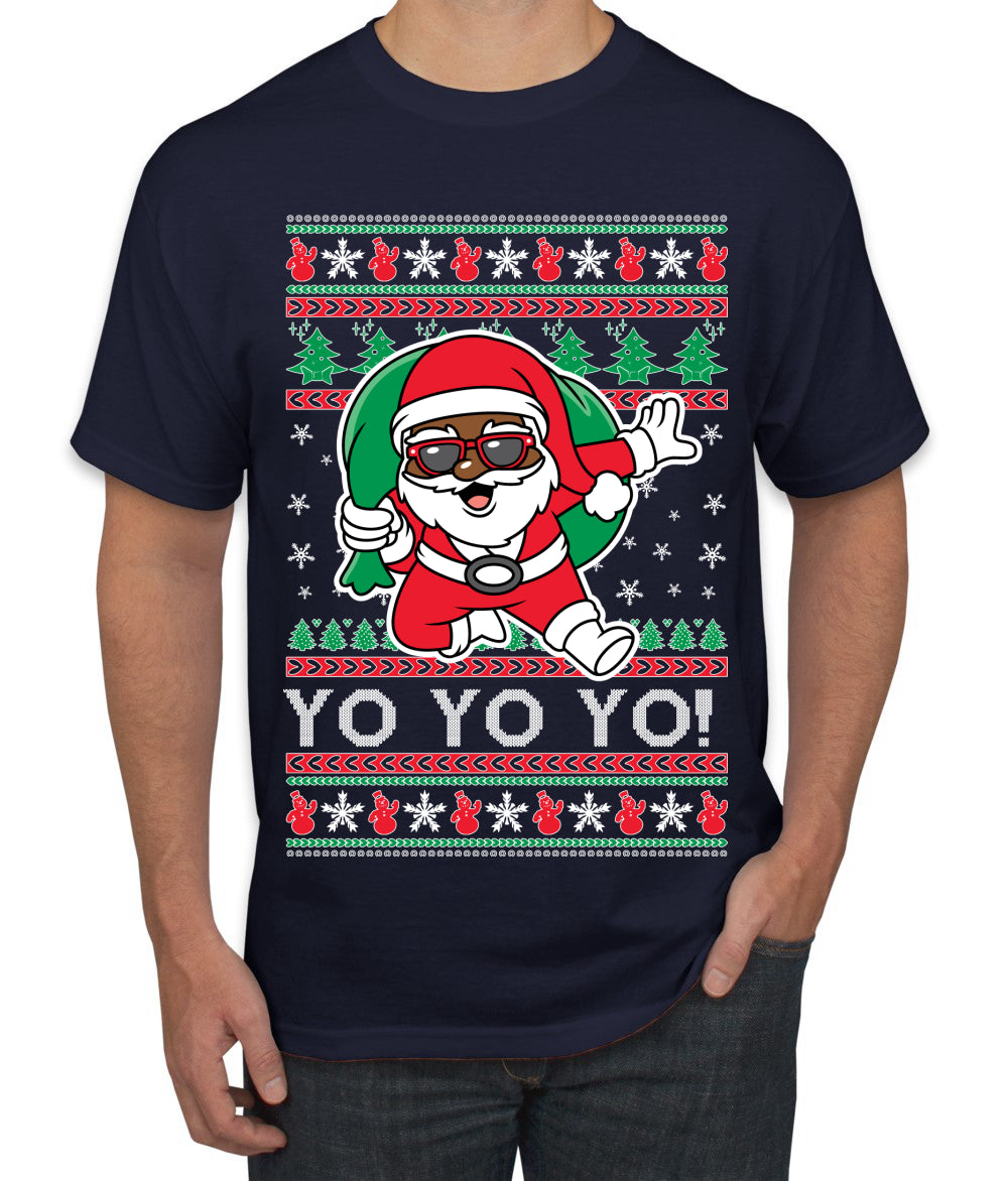 Yo Yo Yo Black Santa Ugly Christmas Sweater Men's T-Shirt