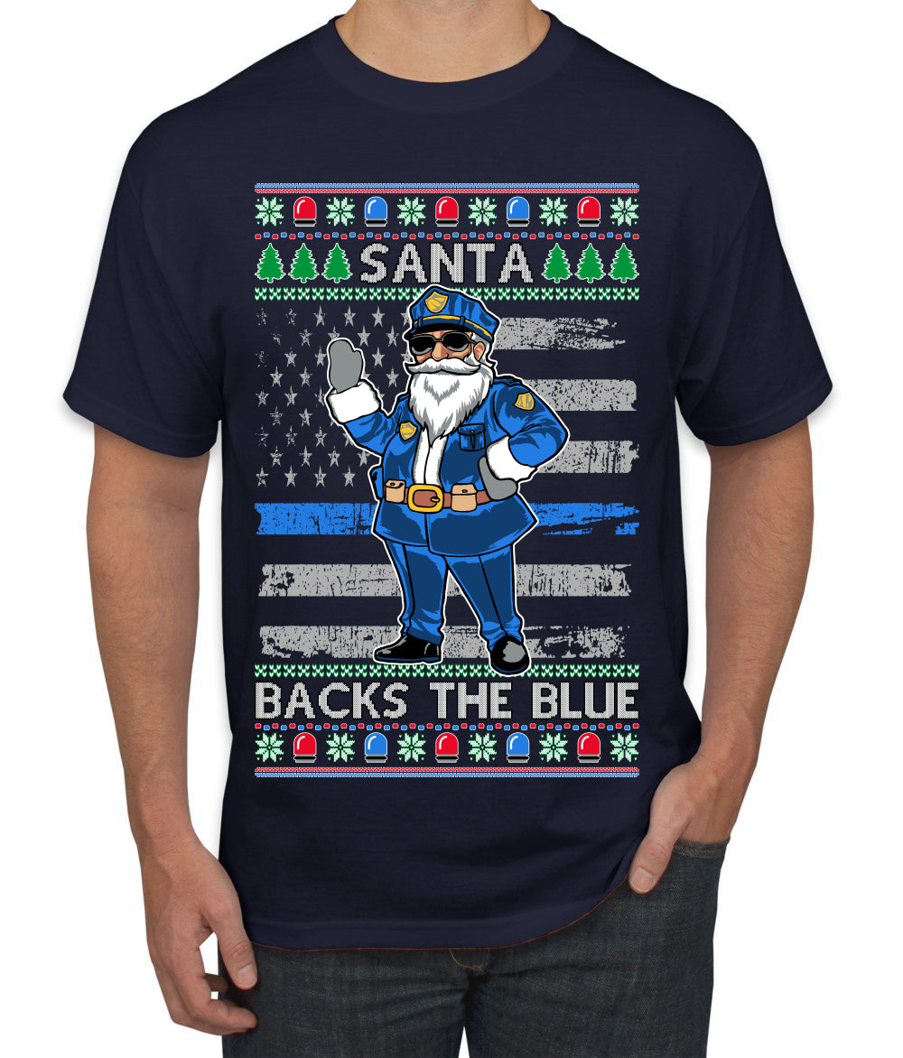 Santa Backs The Blue Pro Police Santa Claus Ugly Christmas Sweater Men's T-Shirt