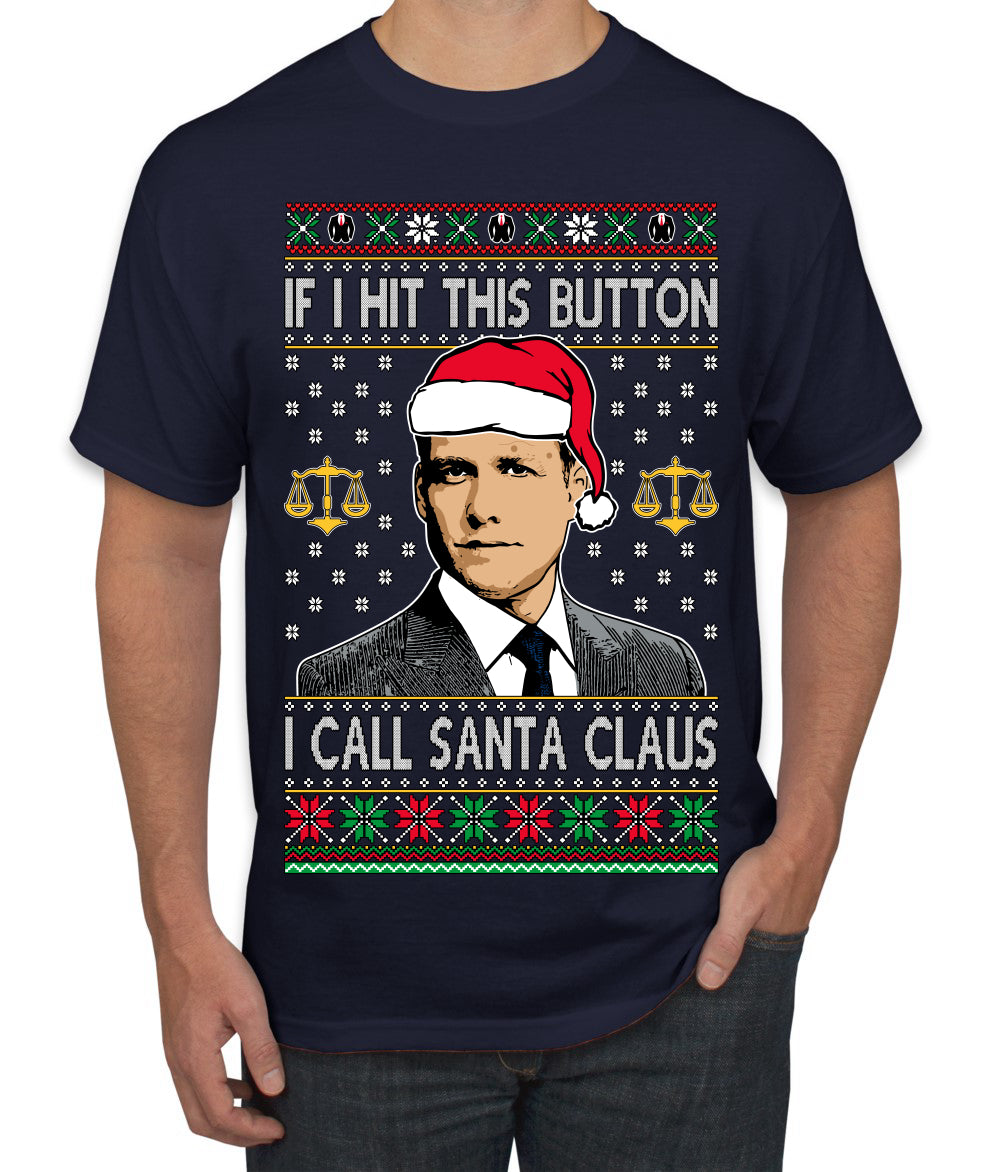 Harvey Hit This Button I Call Santa Specter TV Show Parody Ugly Christmas Sweater Men's T-Shirt