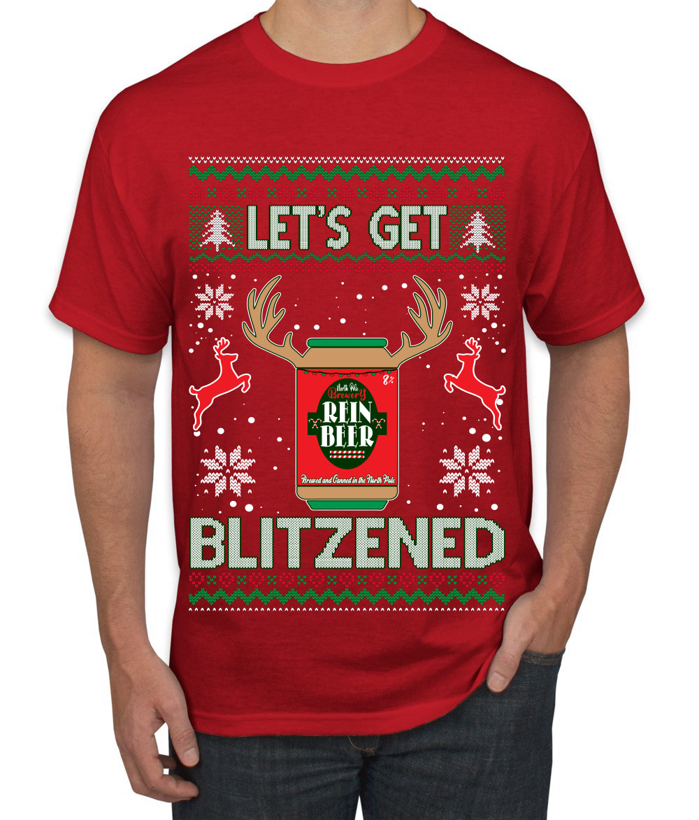 Let's Get Blitzened Rein Beer Ugly Christmas Sweater Men's Graphic T-Shirt