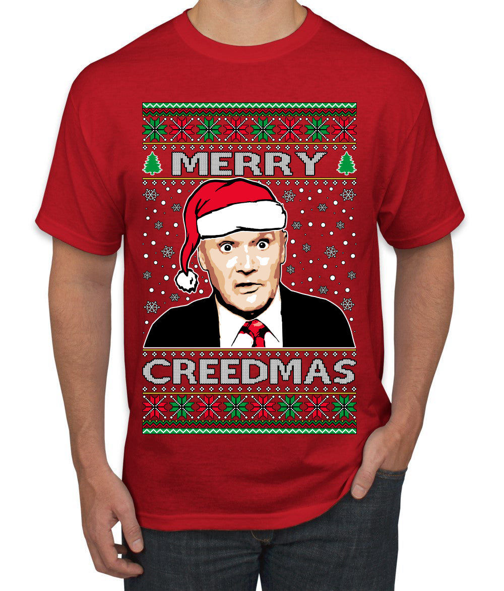 Merry Creedmas Office Humor TV  Ugly Christmas Sweater Men's T-Shirt