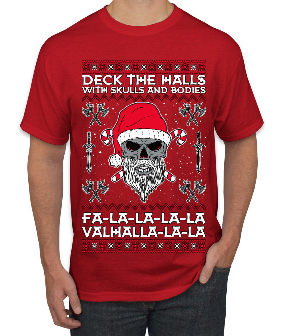 Valhalla Deck The Halls With Skulls & Bodies Ugly Christmas Sweater Men's T-Shirt