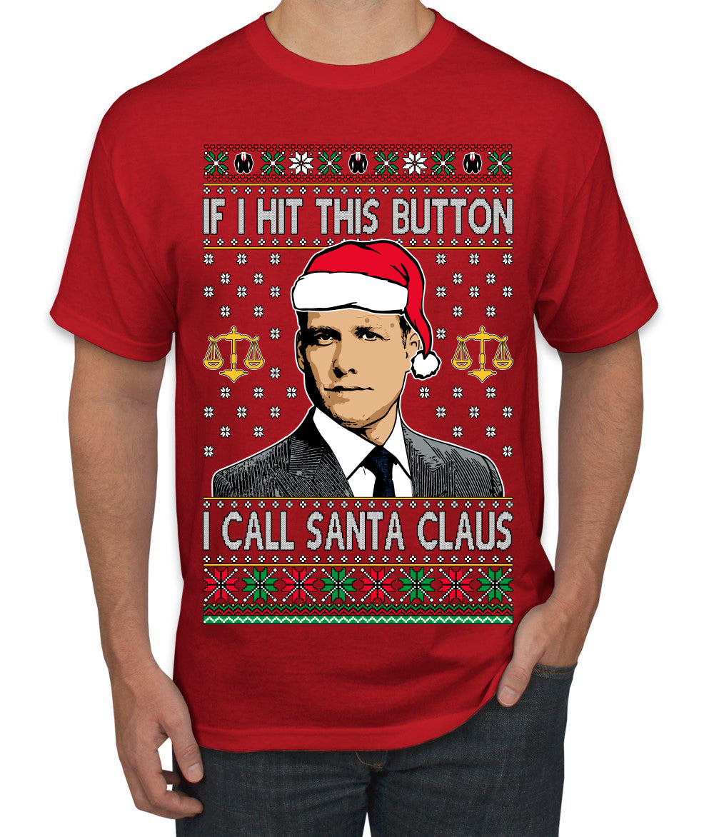 Harvey Hit This Button I Call Santa Specter TV Show Parody Ugly Christmas Sweater Men's T-Shirt