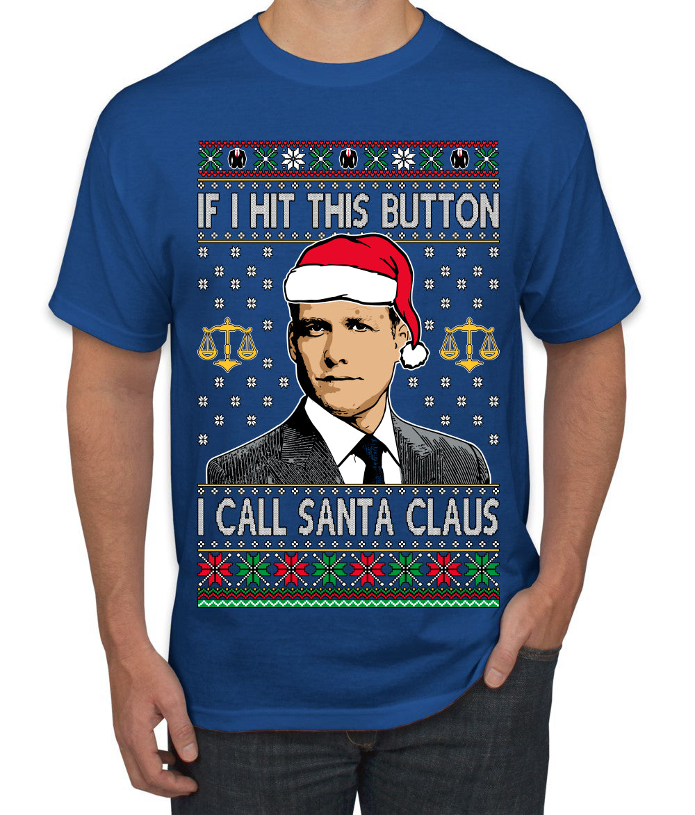 Harvey Hit This Button I Call Santa Specter TV Show Parody Ugly Christmas Sweater Men's T-Shirt
