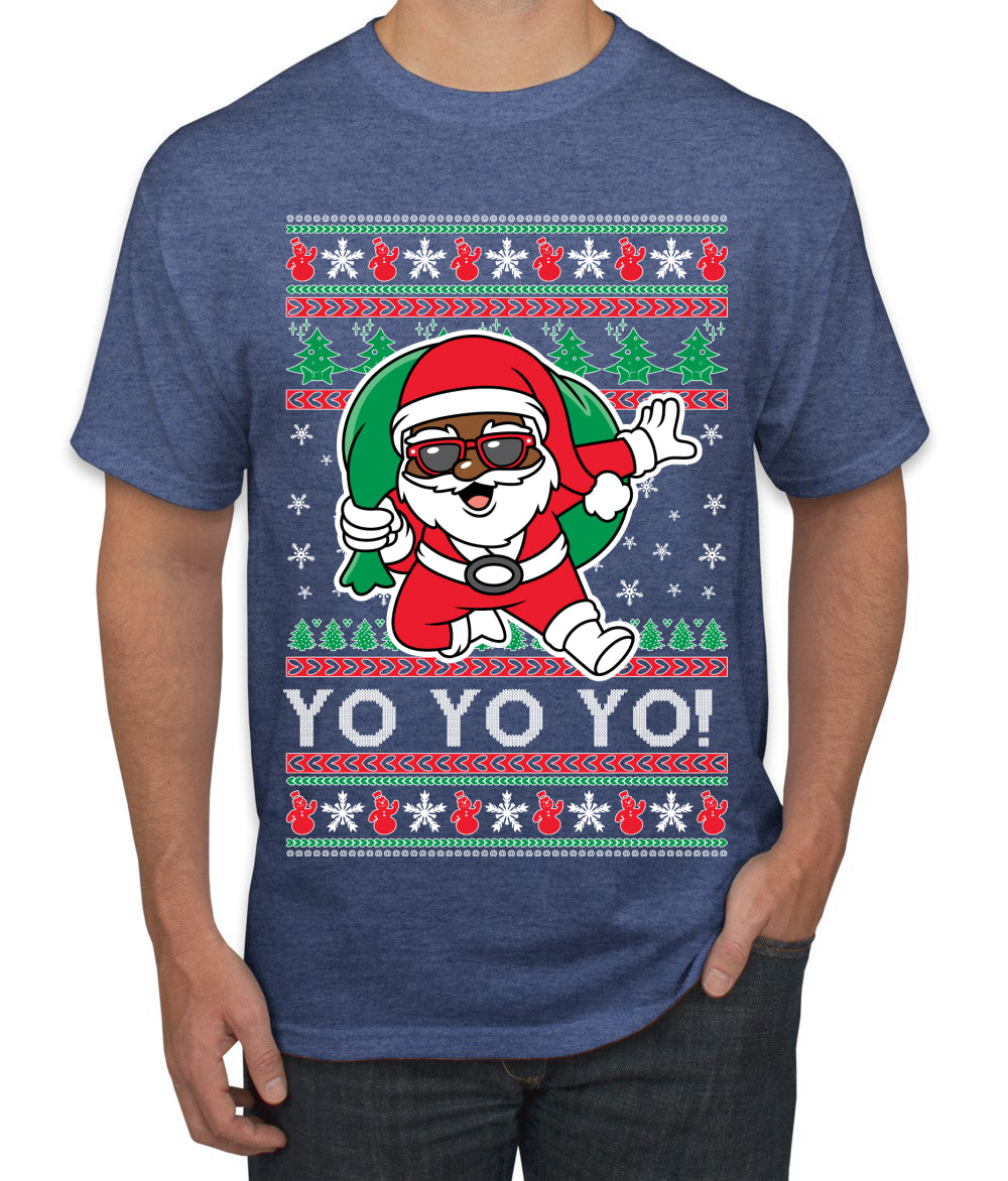 Yo Yo Yo Black Santa Ugly Christmas Sweater Men's T-Shirt