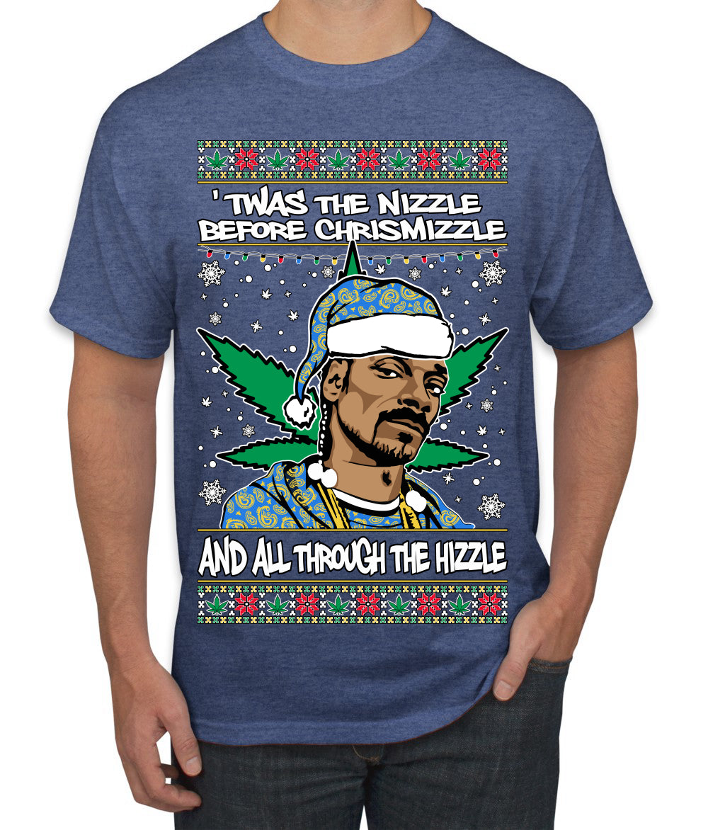 Snoop 'Twas The Nizzle Pot Leaf Weed Funny Ugly Christmas Sweater Men's Graphic T-Shirt