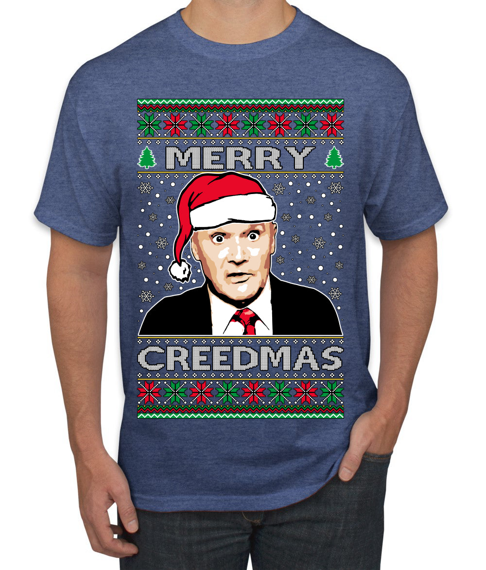 Merry Creedmas Office Humor TV  Ugly Christmas Sweater Men's T-Shirt