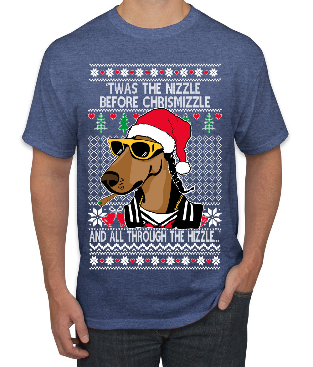 Twas The Nizzle Before Chrismizzle Gangster Dogg Rapper Ugly Christmas Sweater Men's T-Shirt