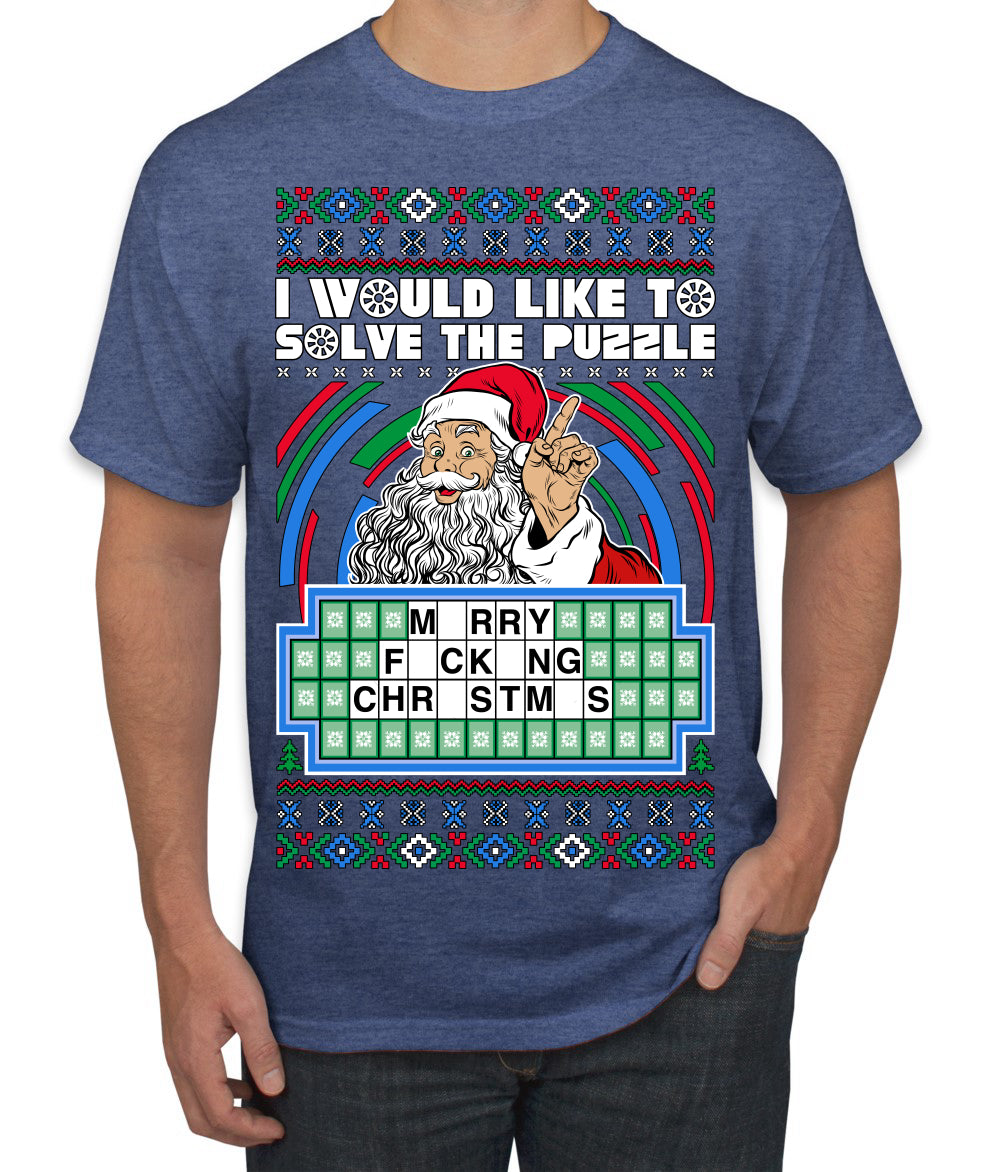 Santa Game Show I'd Like To Solve the Puzzle Wheel Ugly Christmas Sweater Men's T-Shirt