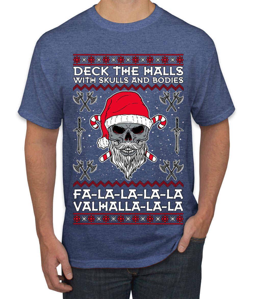 Valhalla Deck The Halls With Skulls & Bodies Ugly Christmas Sweater Men's T-Shirt